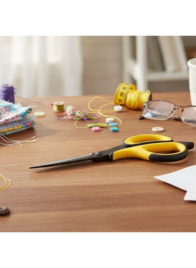 Deli 6027 Professional 184mm Ergonomic Scissors - Anti-Rust Black Stainless Steel Curved Blades, Soft Rubber Comfort Grip, Multi-Purpose Precision Shears for Office, School, Crafting, Fabric, Leather, Paper & Floral Art - Right/Left Hand Use - Image 5